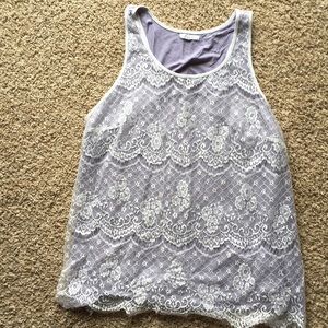 Purple shirt w/ attached doily-like outer shirt